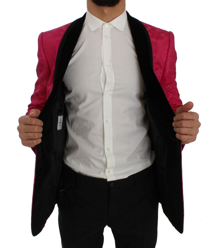 Rosa Brokatjacke mit Blumenmuster und schmalem Blazer