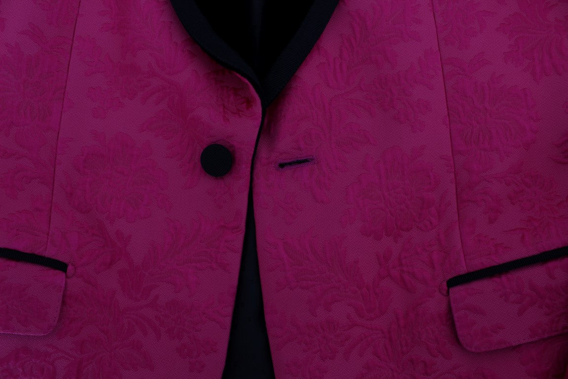 Rosa Brokatjacke mit Blumenmuster und schmalem Blazer