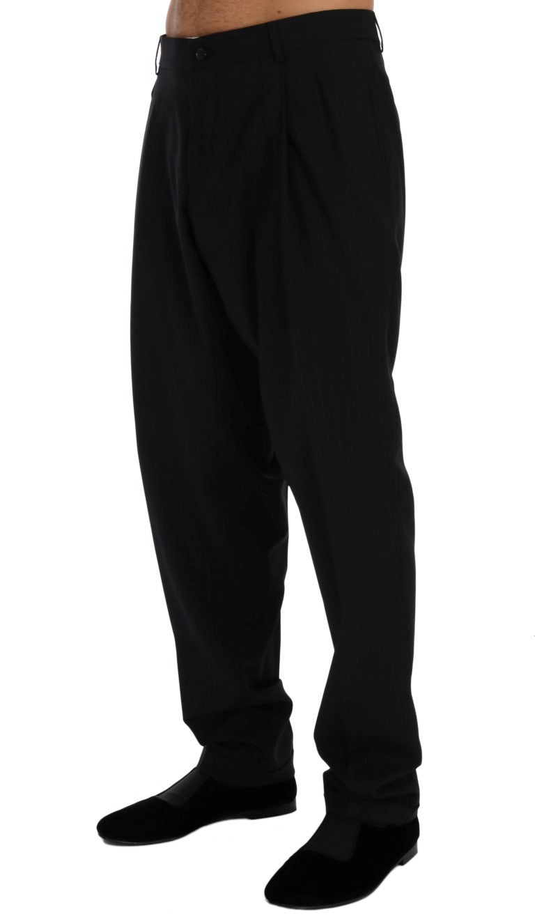 Blau gestreifte Stretch-Hose aus Wolle