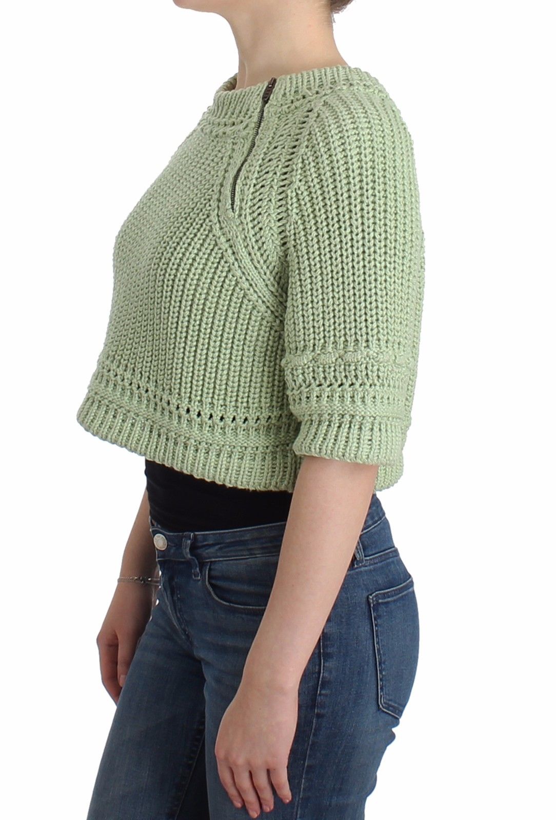 Grüner Cropped Knit Pullover Strickpullover