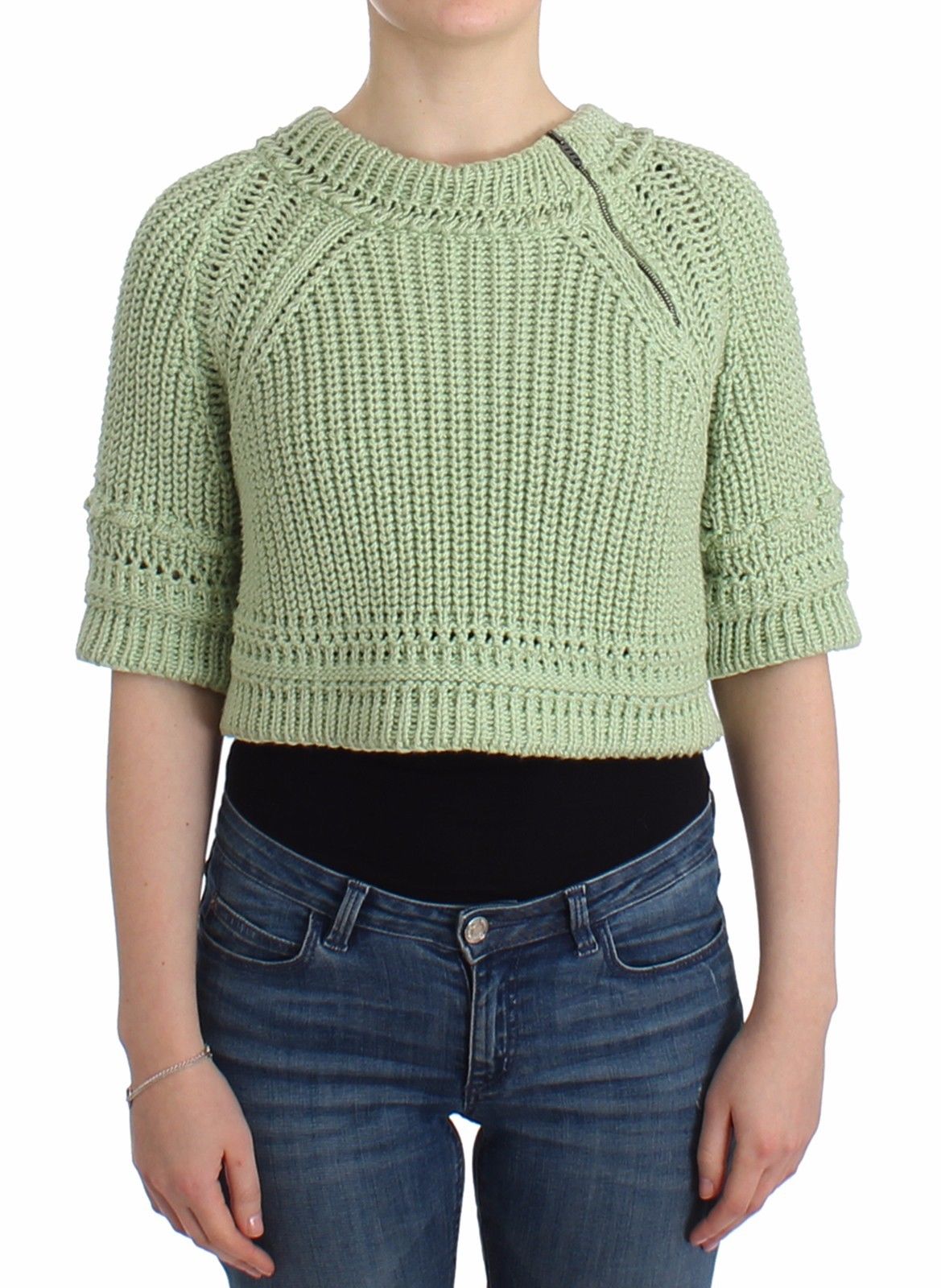Grüner Cropped Knit Pullover Strickpullover