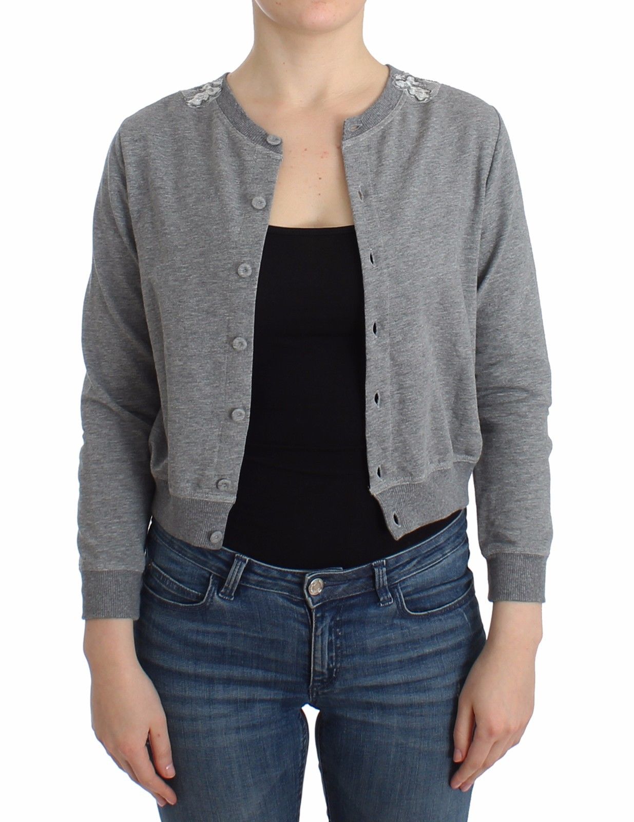 Lingerie Grauer Spitzenpullover Strickjacke Top