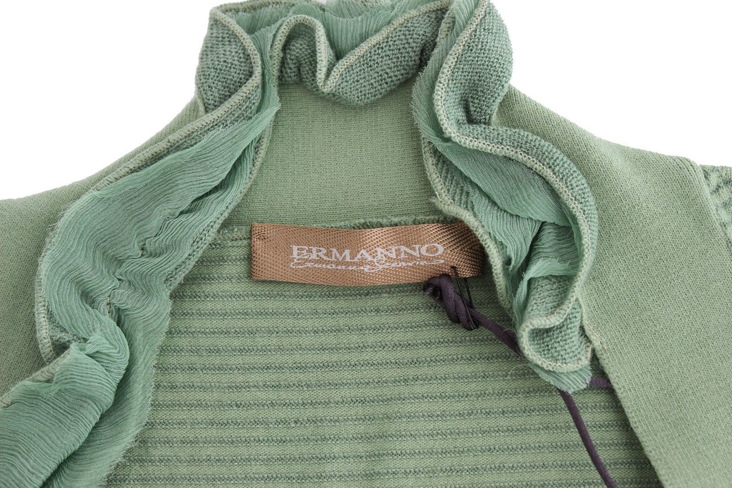 Grüner gestreifter Langarmpullover aus Wollmischung