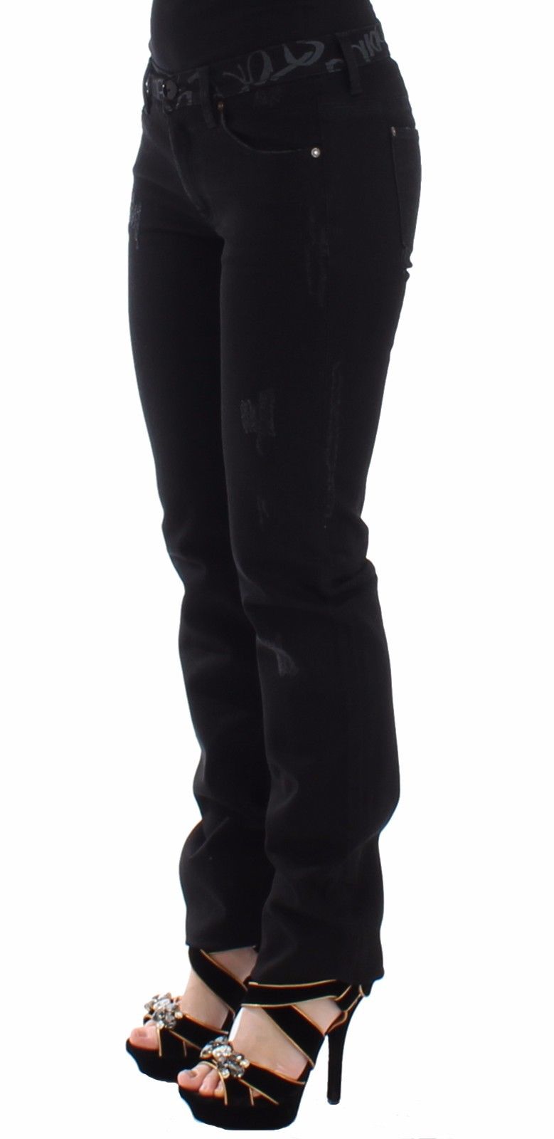 Schwarze Slim Jeans Denim-Hosen Skinny Stretch