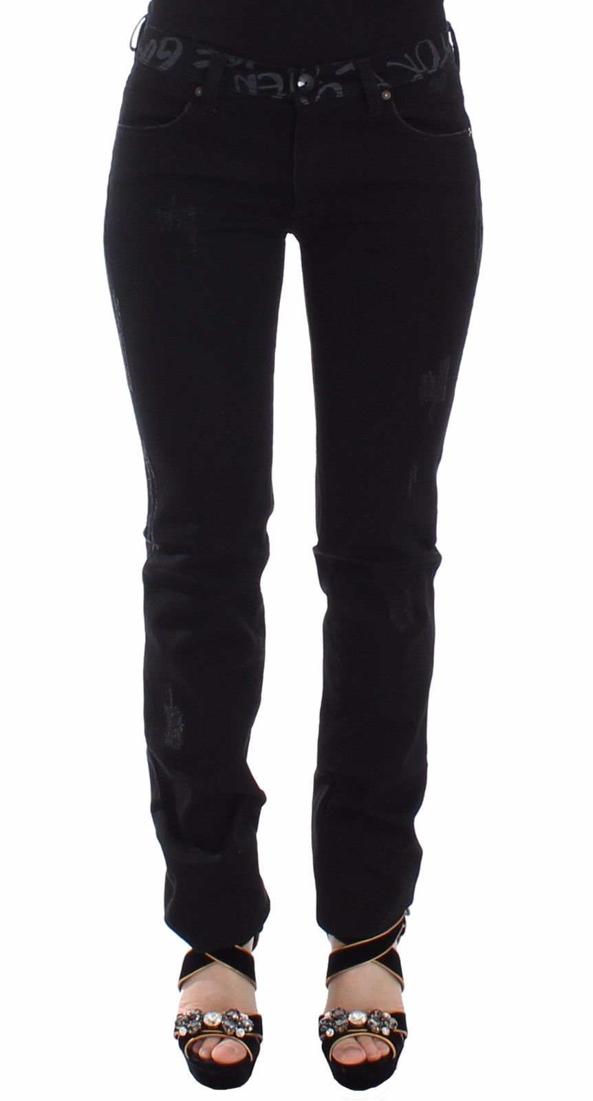 Schwarze Slim Jeans Denim-Hosen Skinny Stretch