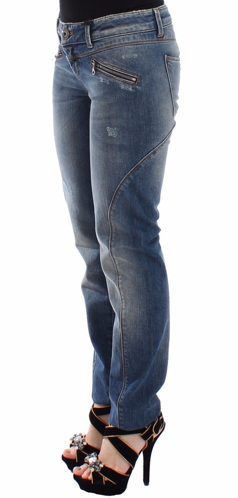 Blaue Slim Jeans Denim-Hosen Straight Stretch