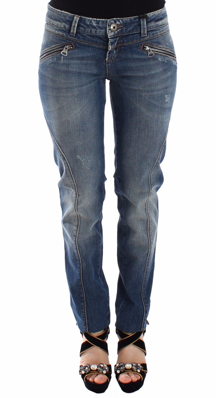 Blaue Slim Jeans Denim-Hosen Straight Stretch