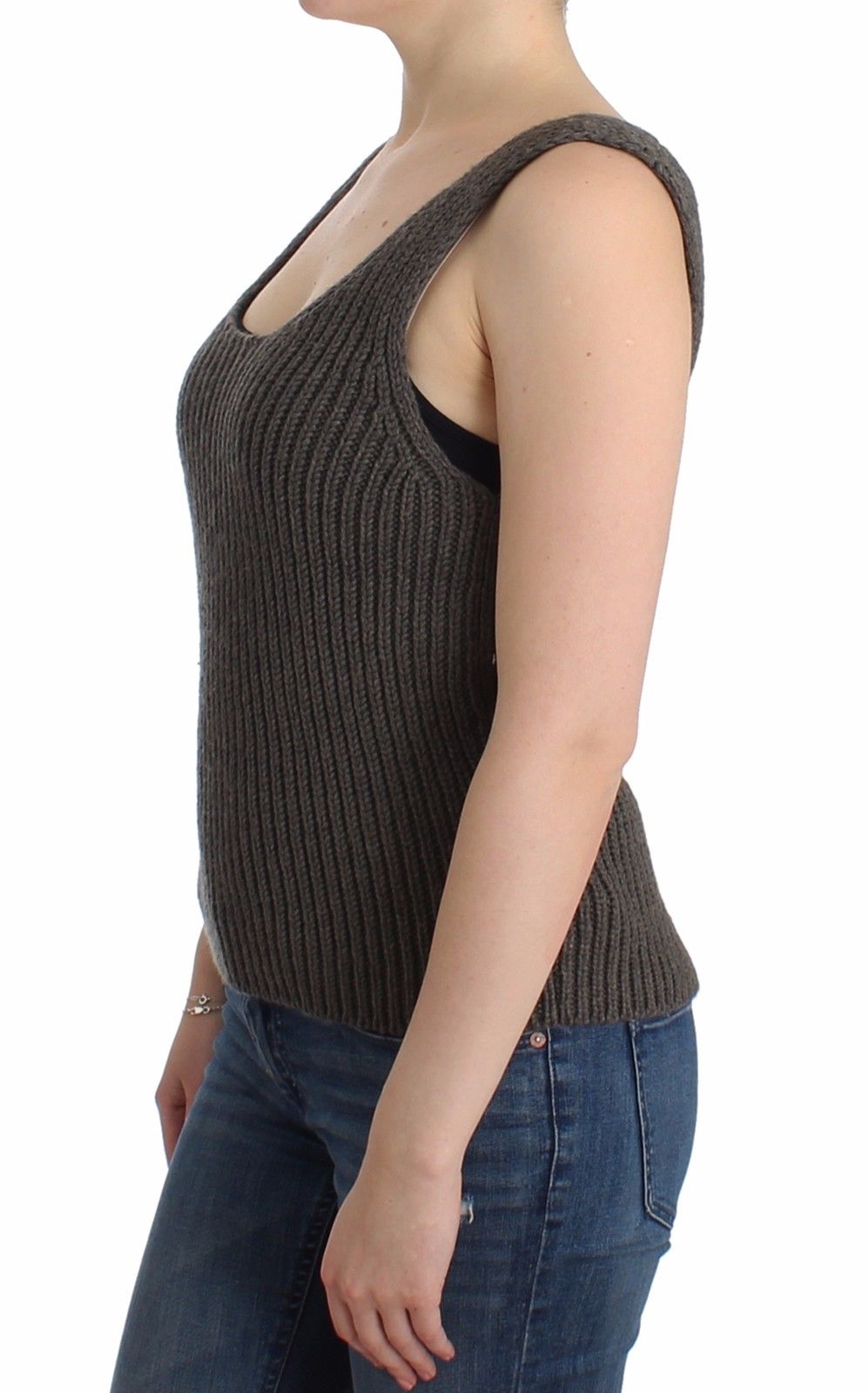 Graues Strickoberteil Strickpullover aus Merinowolle