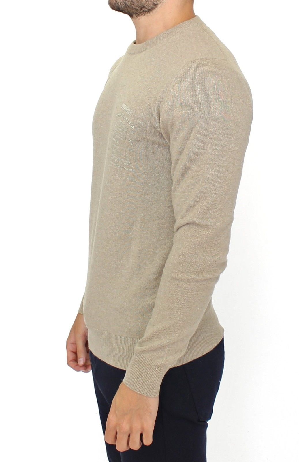 Beigefarbener Woll-Kaschmir-Pullover mit Rundhalsausschnitt