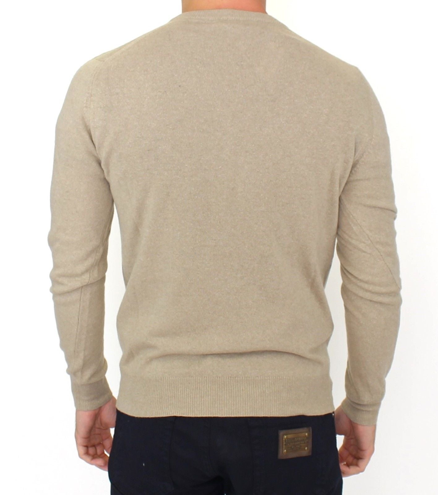 Beigefarbener Woll-Kaschmir-Pullover mit Rundhalsausschnitt