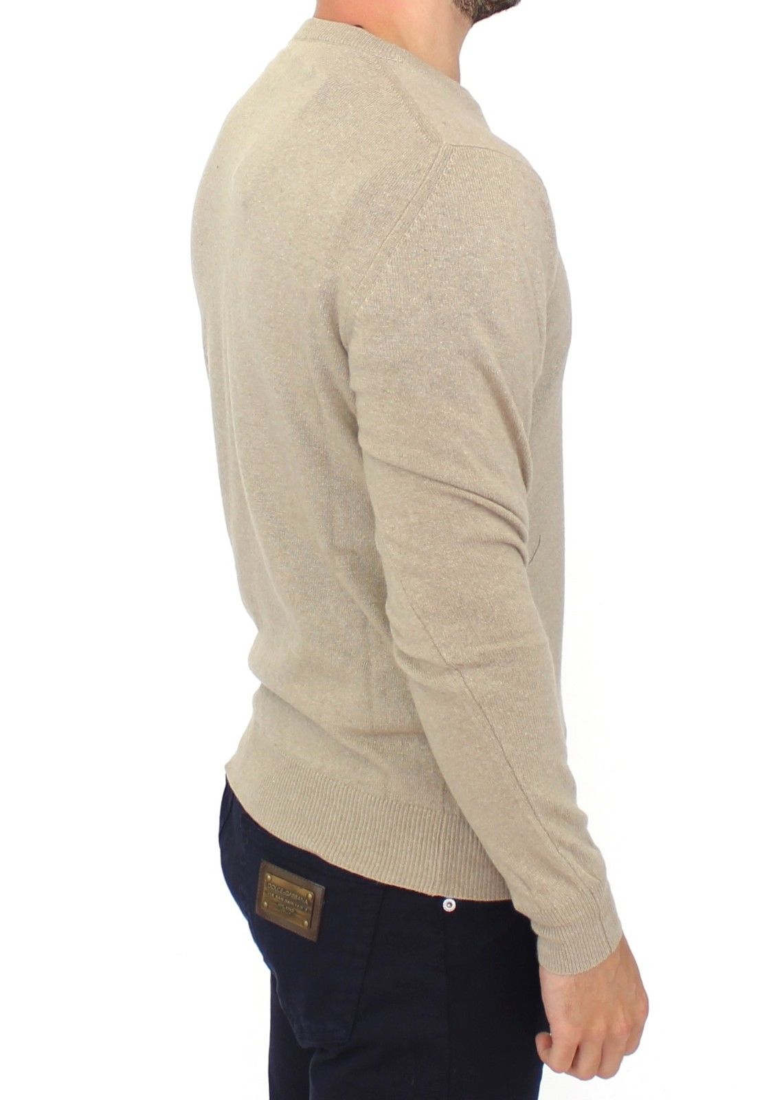 Beigefarbener Woll-Kaschmir-Pullover mit Rundhalsausschnitt
