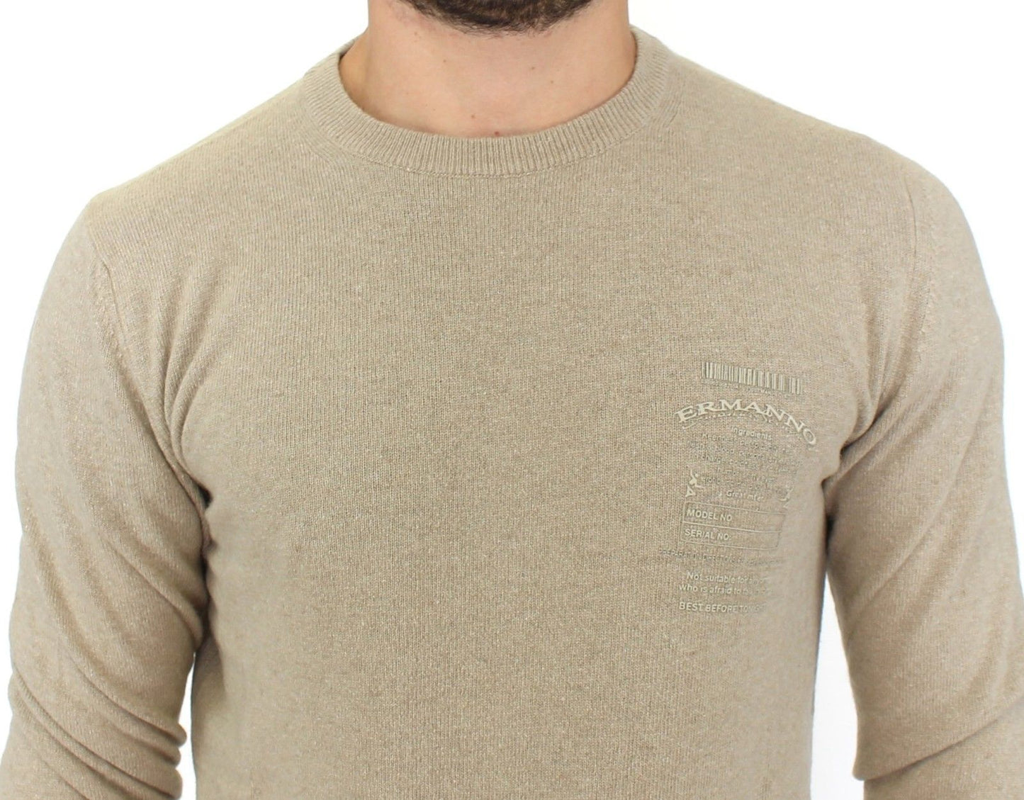 Beigefarbener Woll-Kaschmir-Pullover mit Rundhalsausschnitt