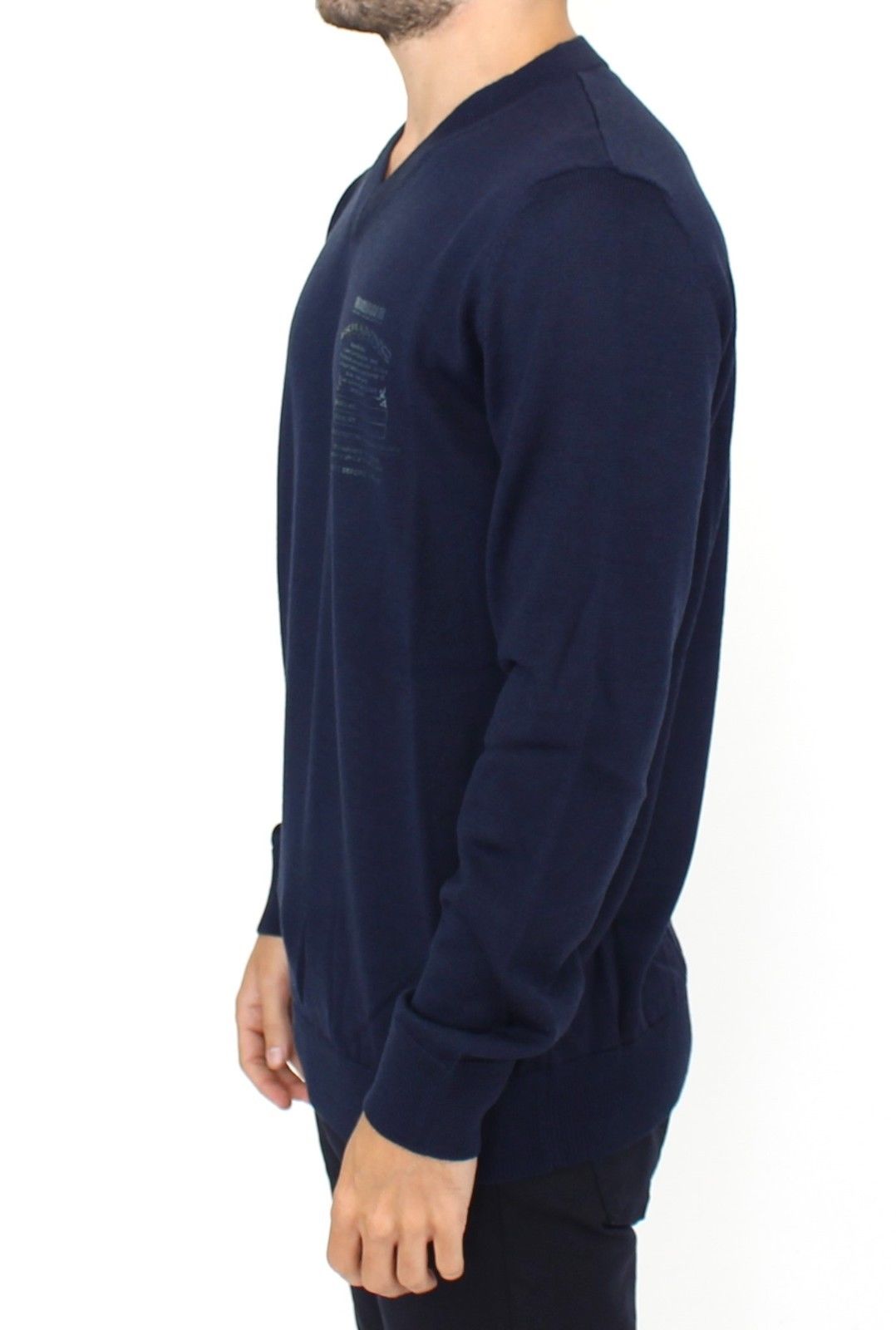 Blauer Pullover mit V-Ausschnitt aus einer Wollmischung