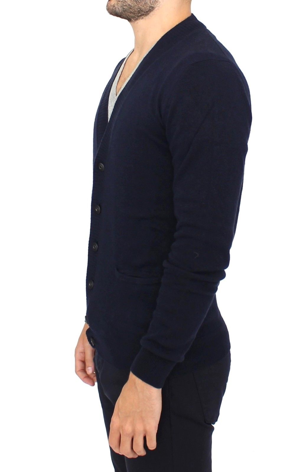 Blaue Woll-Kaschmir-Strickjacke Pullover