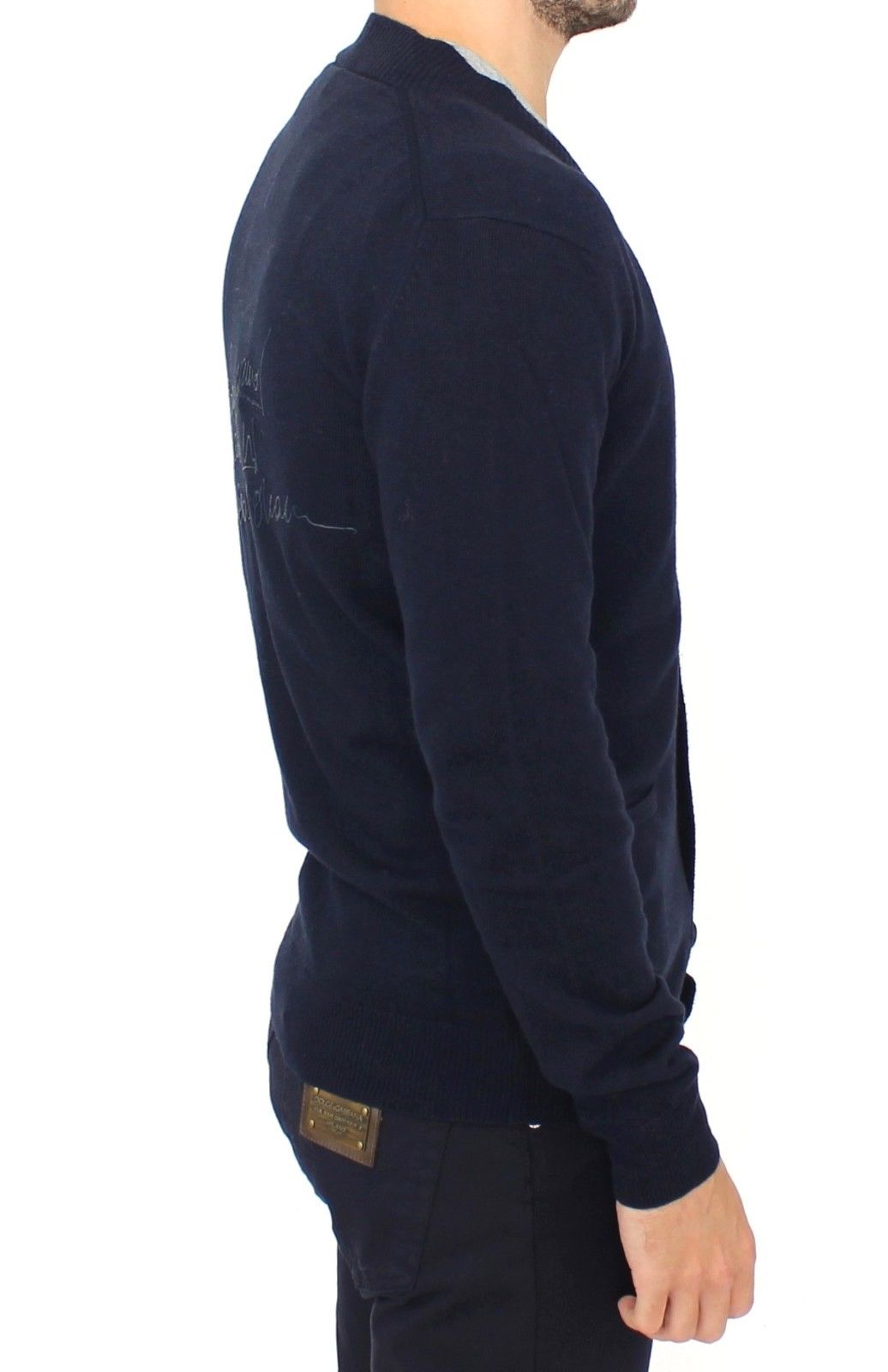 Blaue Woll-Kaschmir-Strickjacke Pullover
