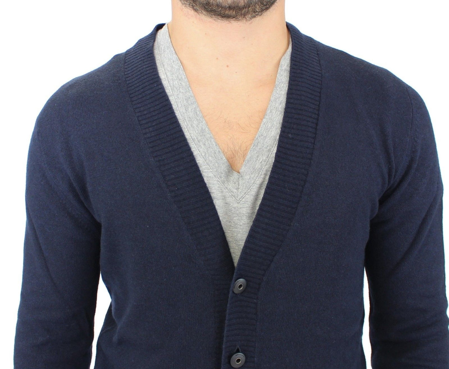 Blaue Woll-Kaschmir-Strickjacke Pullover