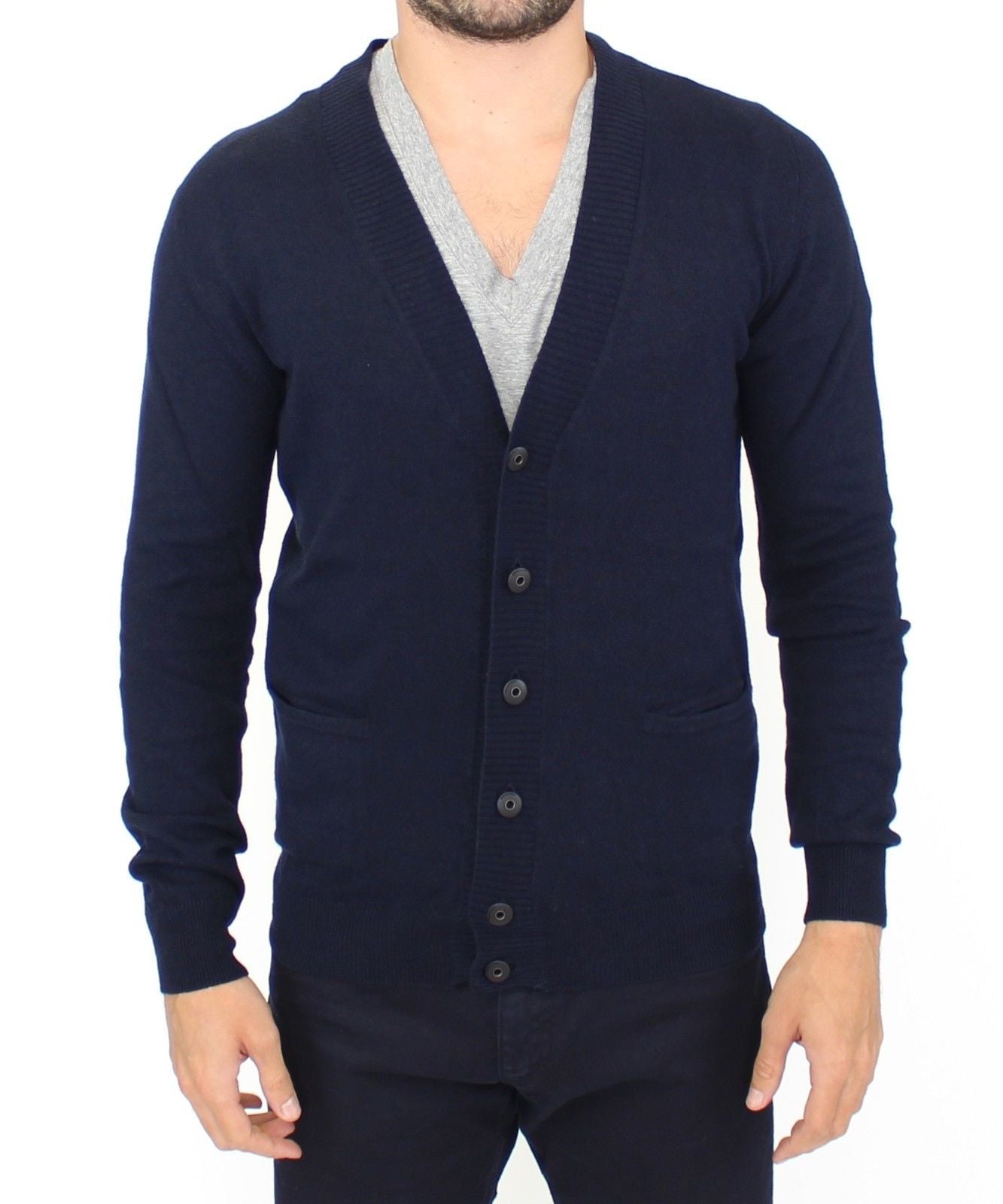 Blaue Woll-Kaschmir-Strickjacke Pullover