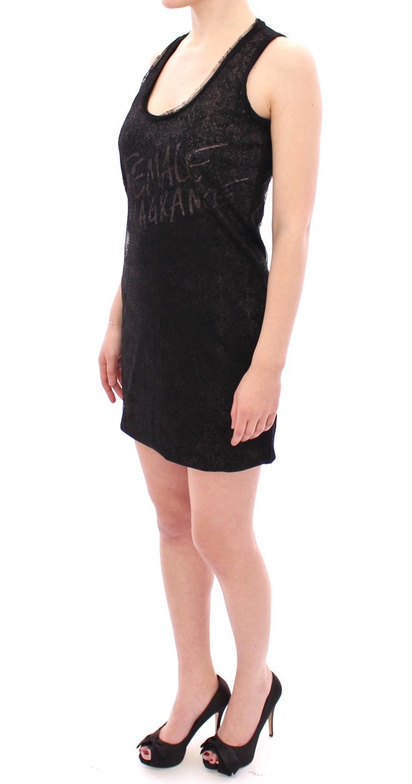 Schwarzes mit Spitze gefüttertes Stretch-Minikleid