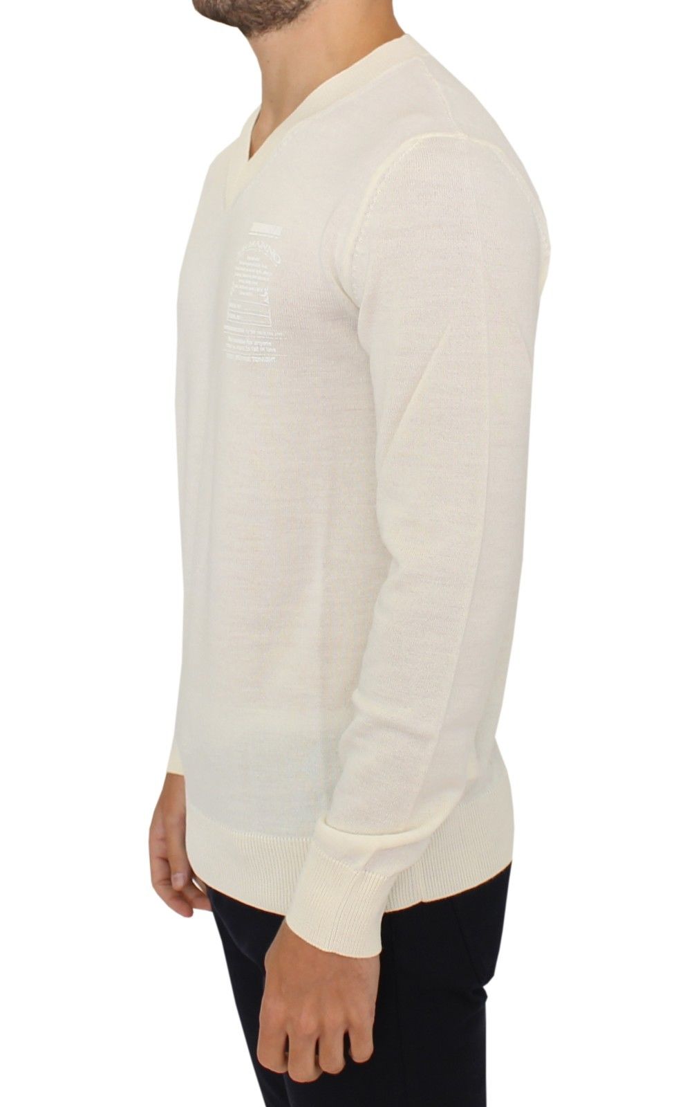 Off White Pullover mit V-Ausschnitt aus Wollmischung