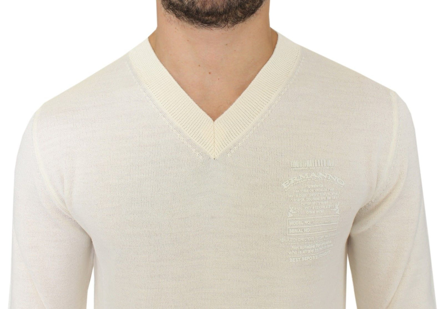 Off White Pullover mit V-Ausschnitt aus Wollmischung