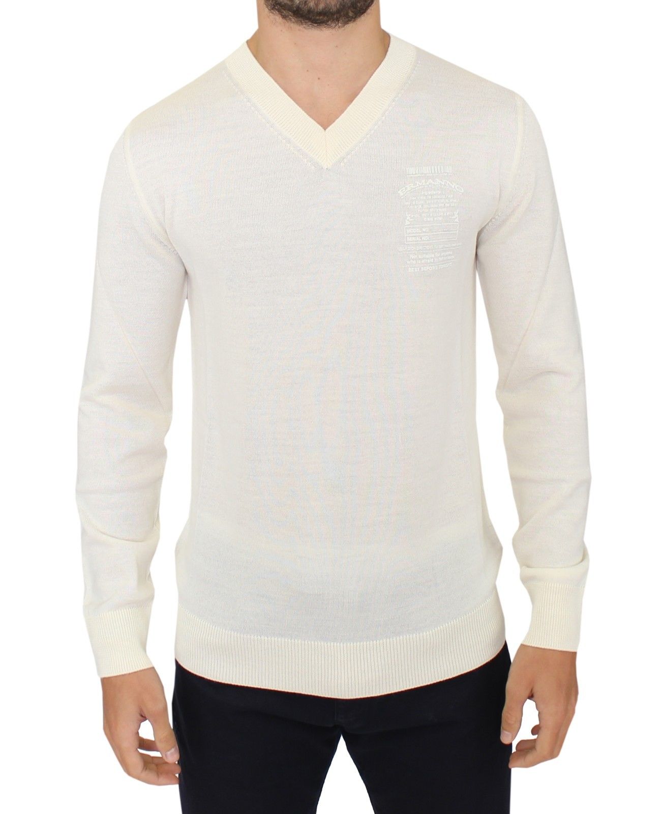 Off White Pullover mit V-Ausschnitt aus Wollmischung