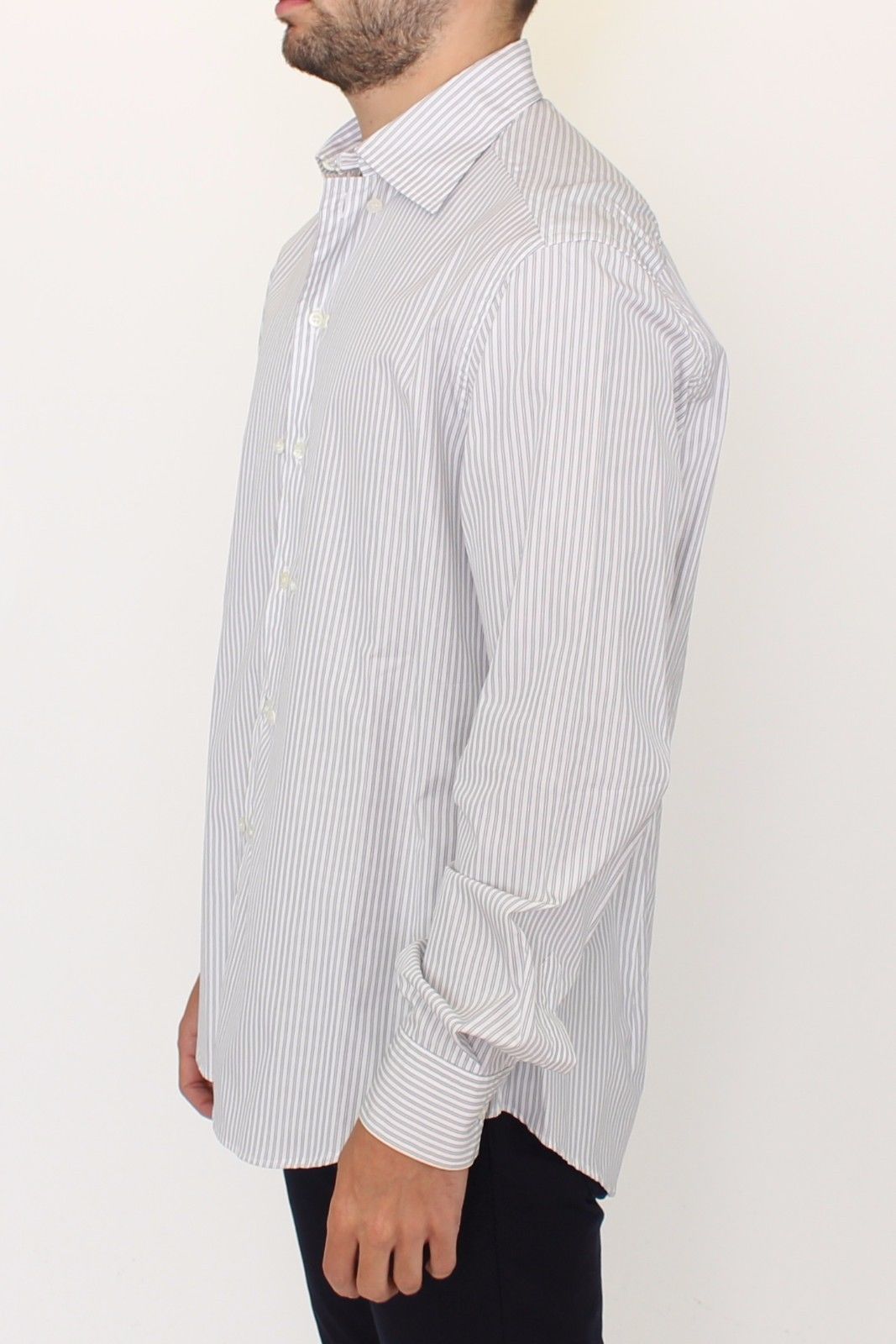 Weiß-grau gestreiftes Regular Fit Freizeithemd