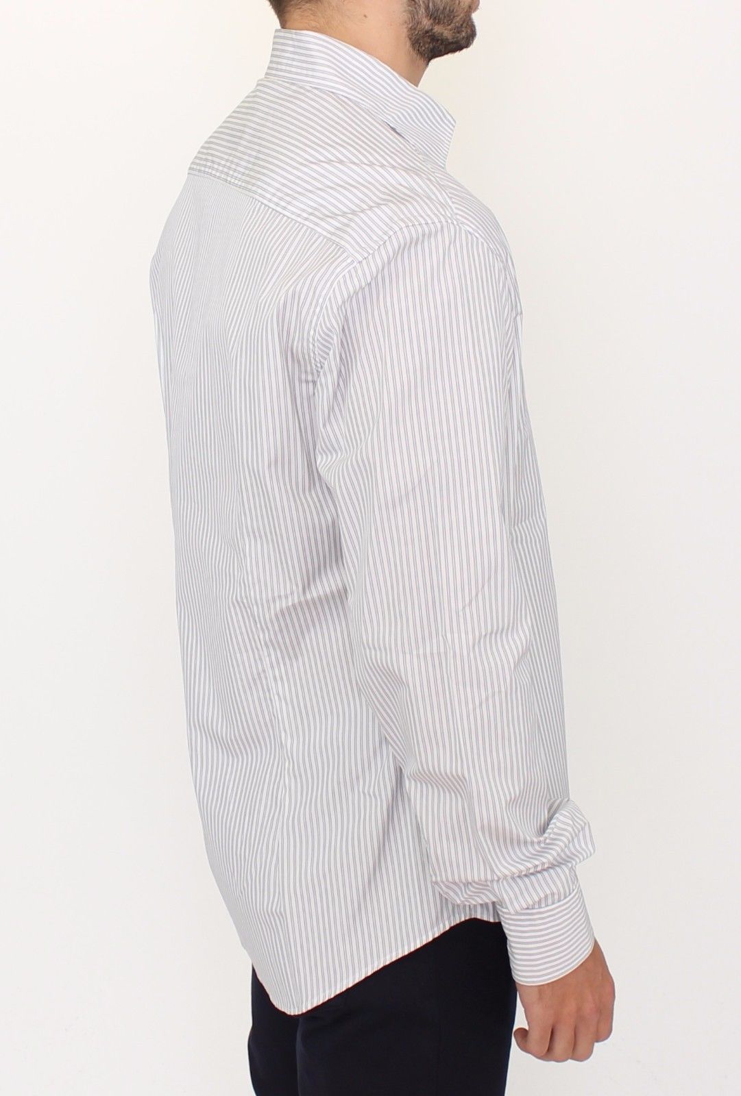 Weiß-grau gestreiftes Regular Fit Freizeithemd