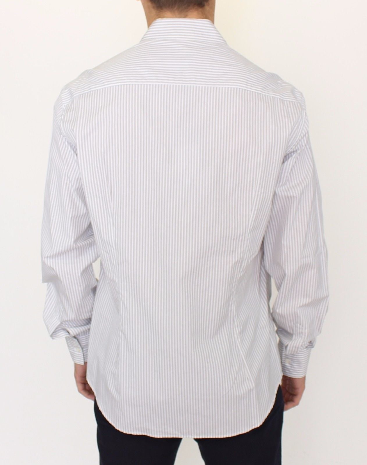 Weiß-grau gestreiftes Regular Fit Freizeithemd