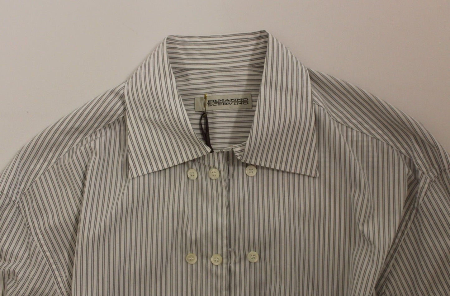 Weiß-grau gestreiftes Regular Fit Freizeithemd