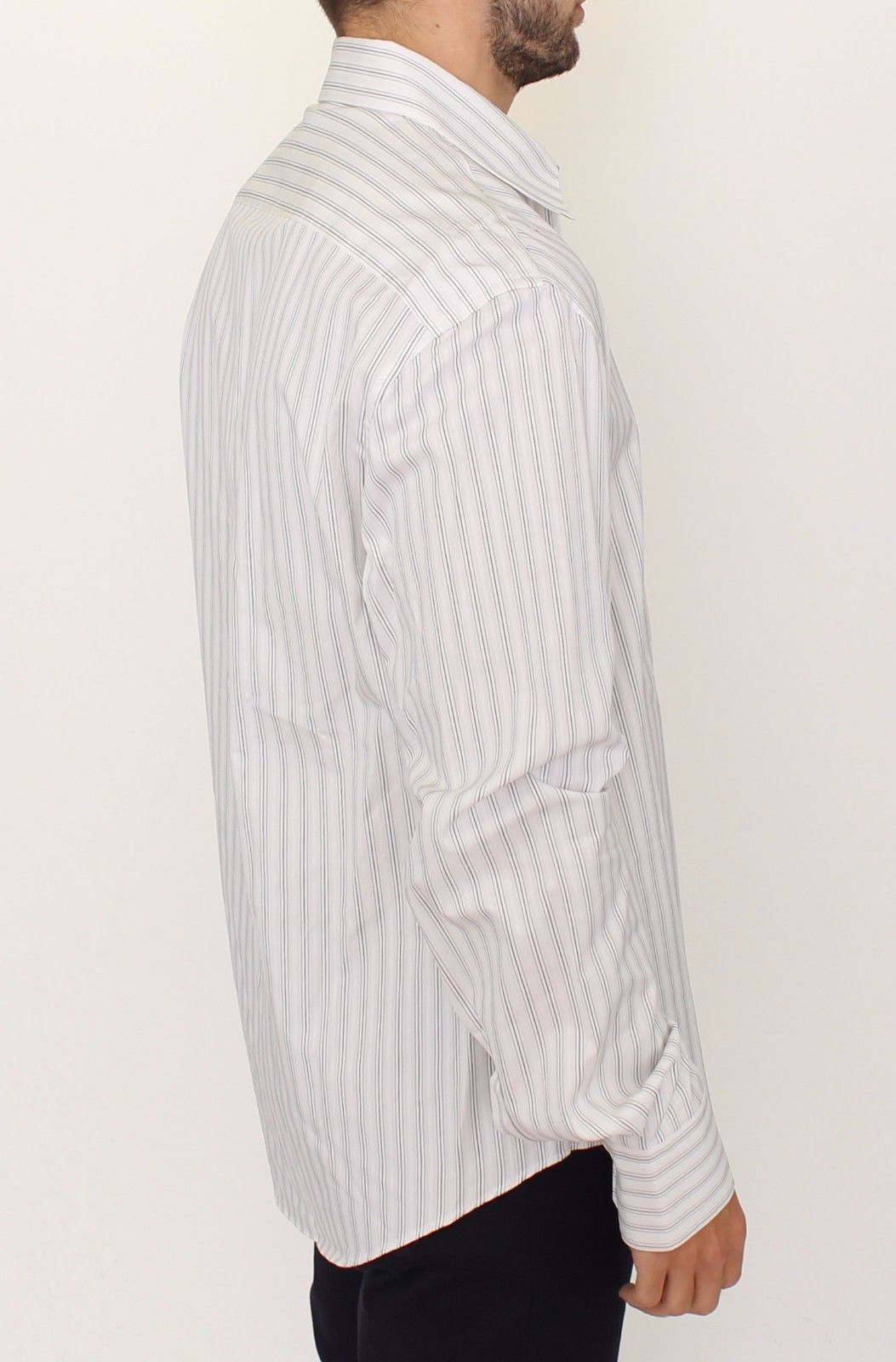 Weiß-schwarz gestreiftes Regular Fit Freizeithemd