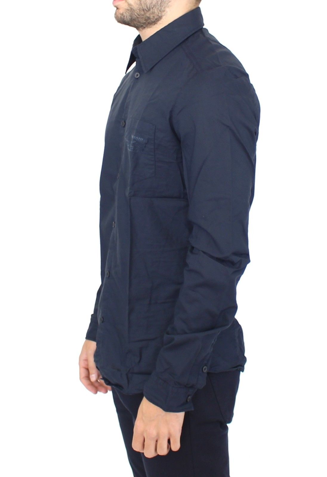 Blaues Baumwoll-Langarmhemd Top
