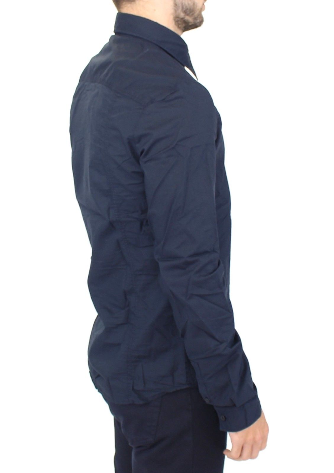 Blaues Baumwoll-Langarmhemd Top