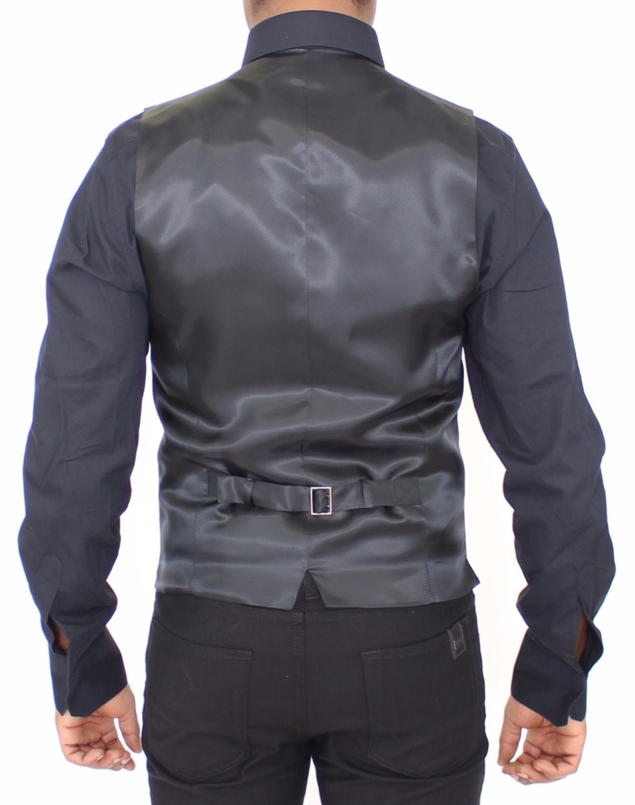 Graues gestreiftes Wollseidenkleid Weste Gilet