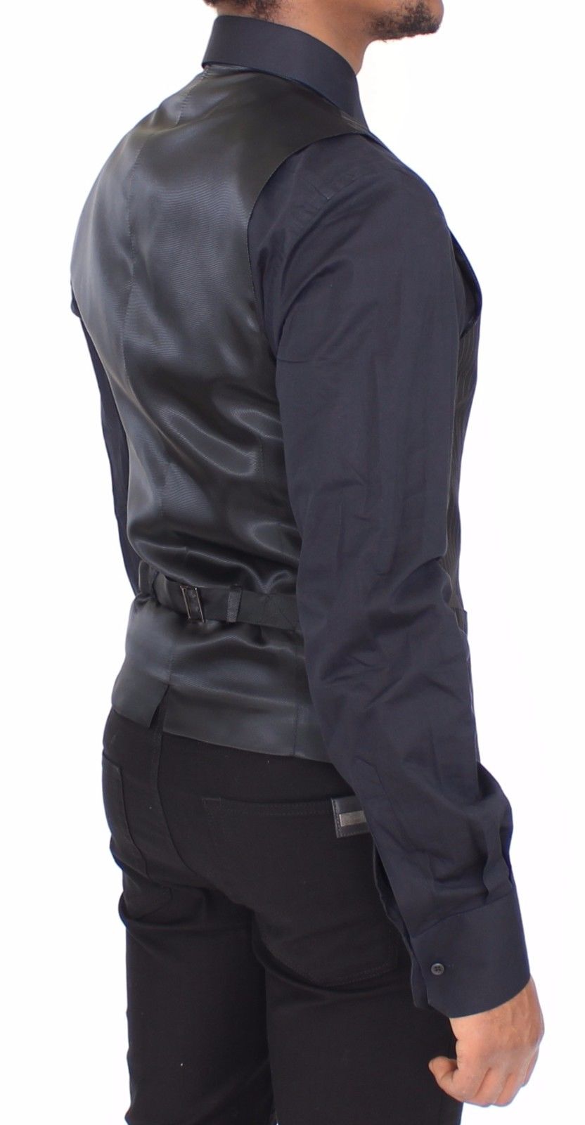 Graues gestreiftes Wollseidenkleid Weste Gilet