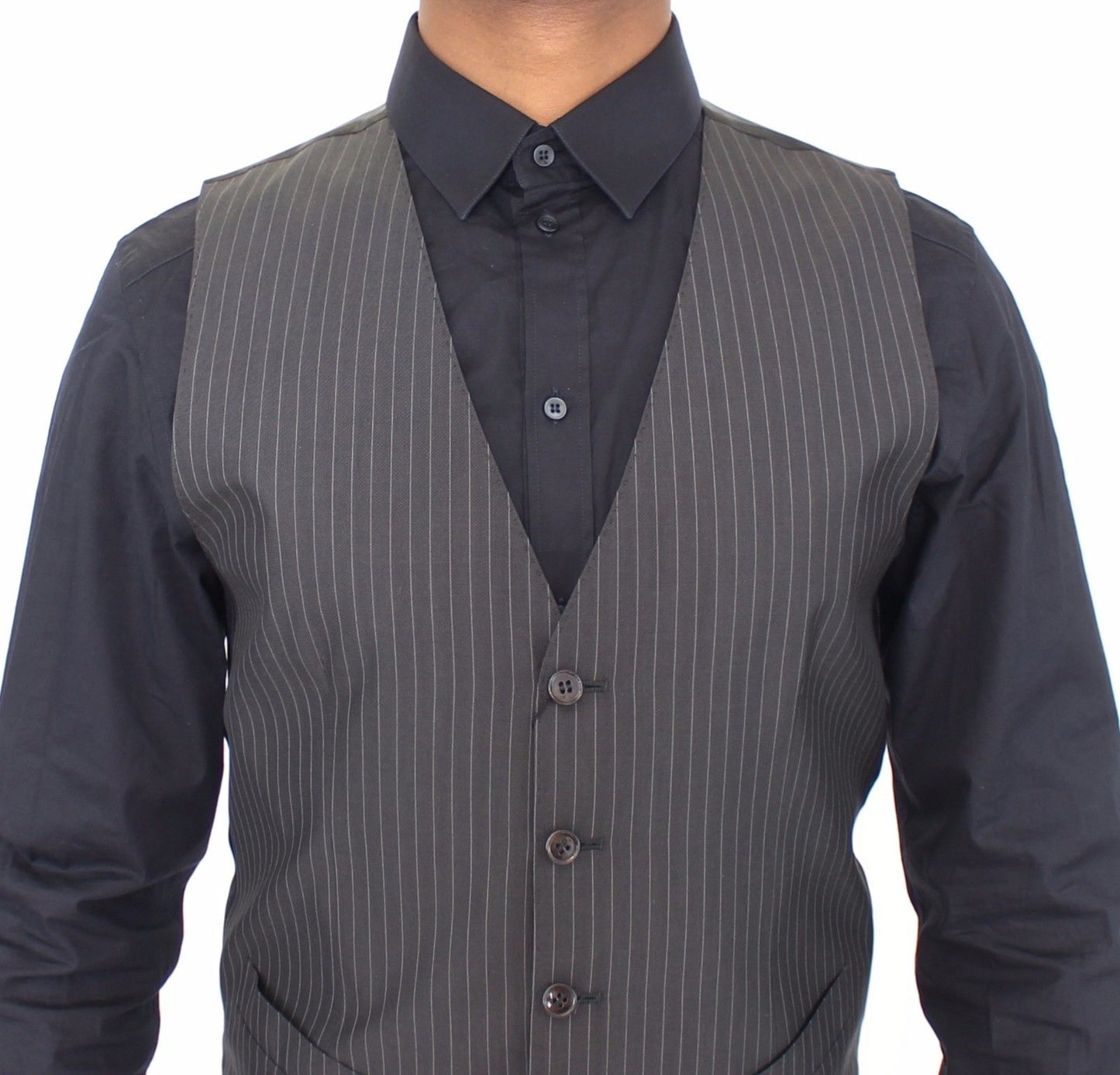 Graues gestreiftes Wollseidenkleid Weste Gilet