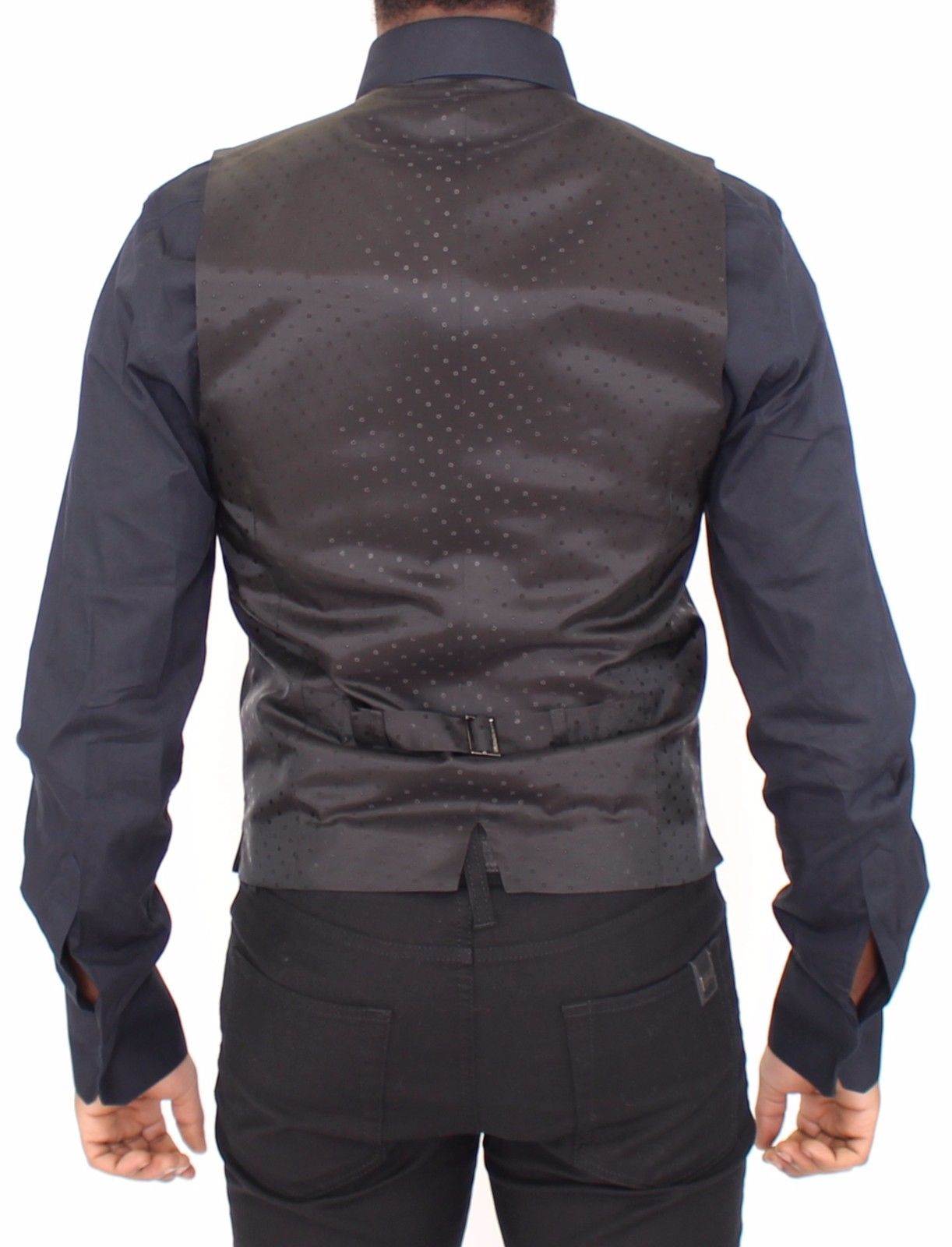 Schwarzes Wolle-Seide-Stretch-Kleid Weste Blazer