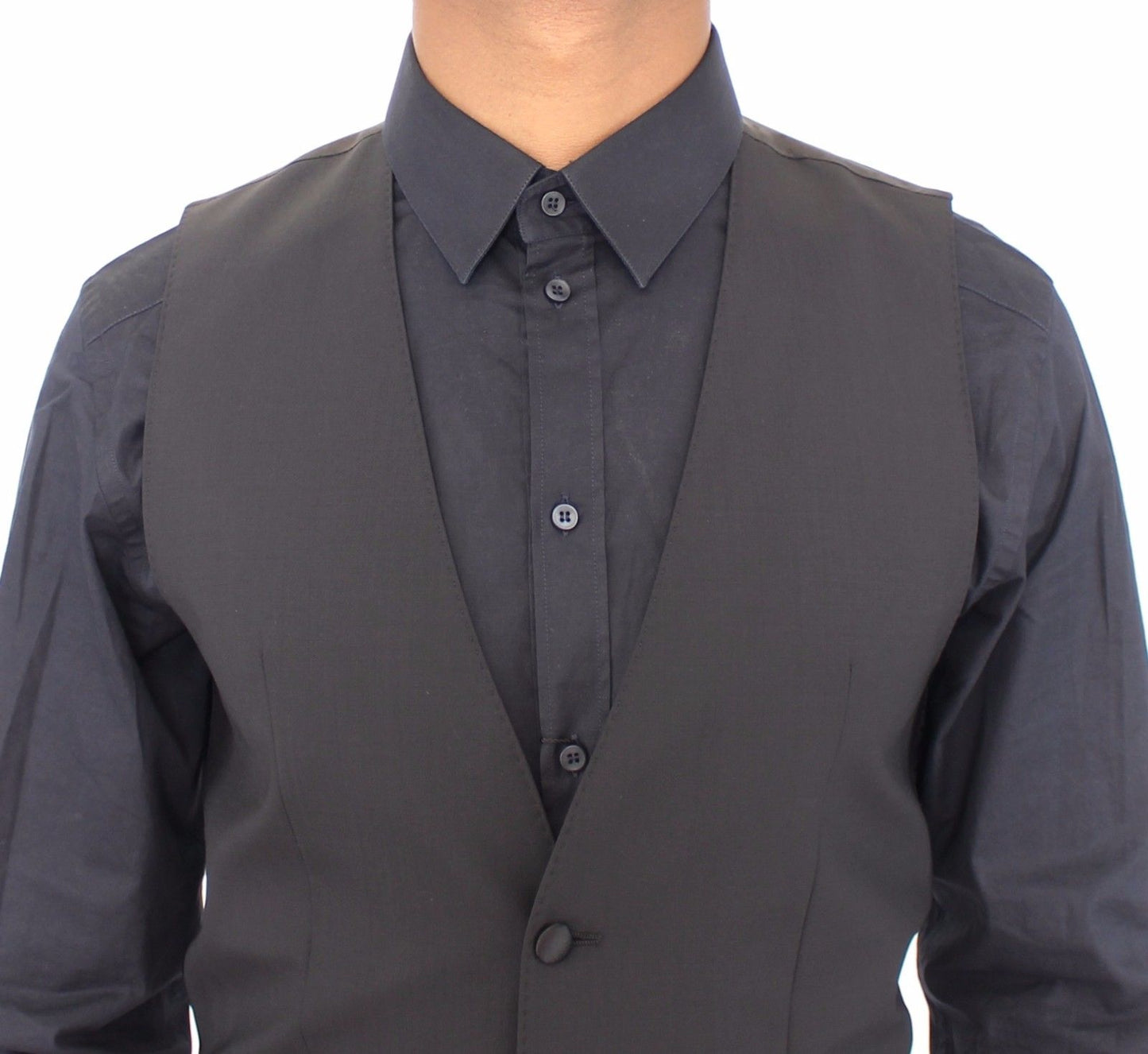 Schwarzes Wolle-Seide-Stretch-Kleid Weste Blazer