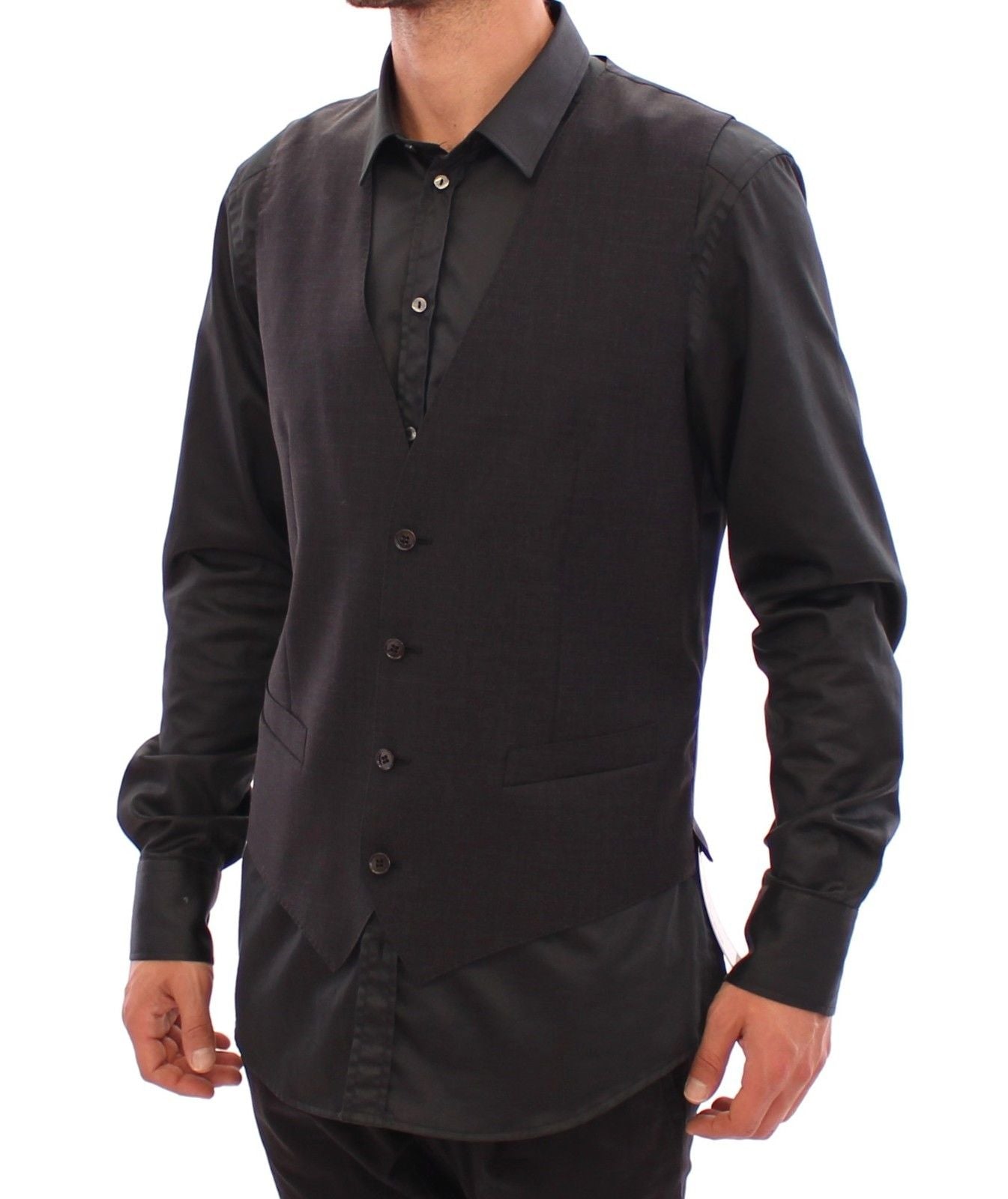 Graue Slim Fit Button Front Kleid Formelle Weste