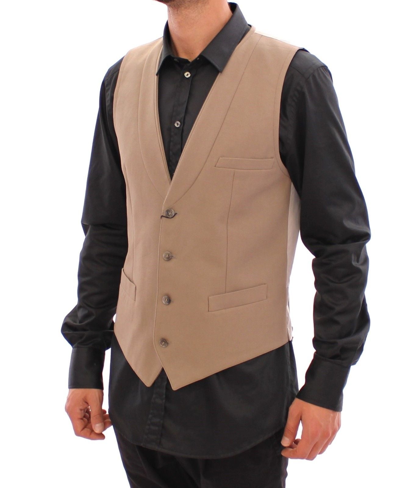 Beige Baumwolle Slim Fit Button Front Kleid Weste
