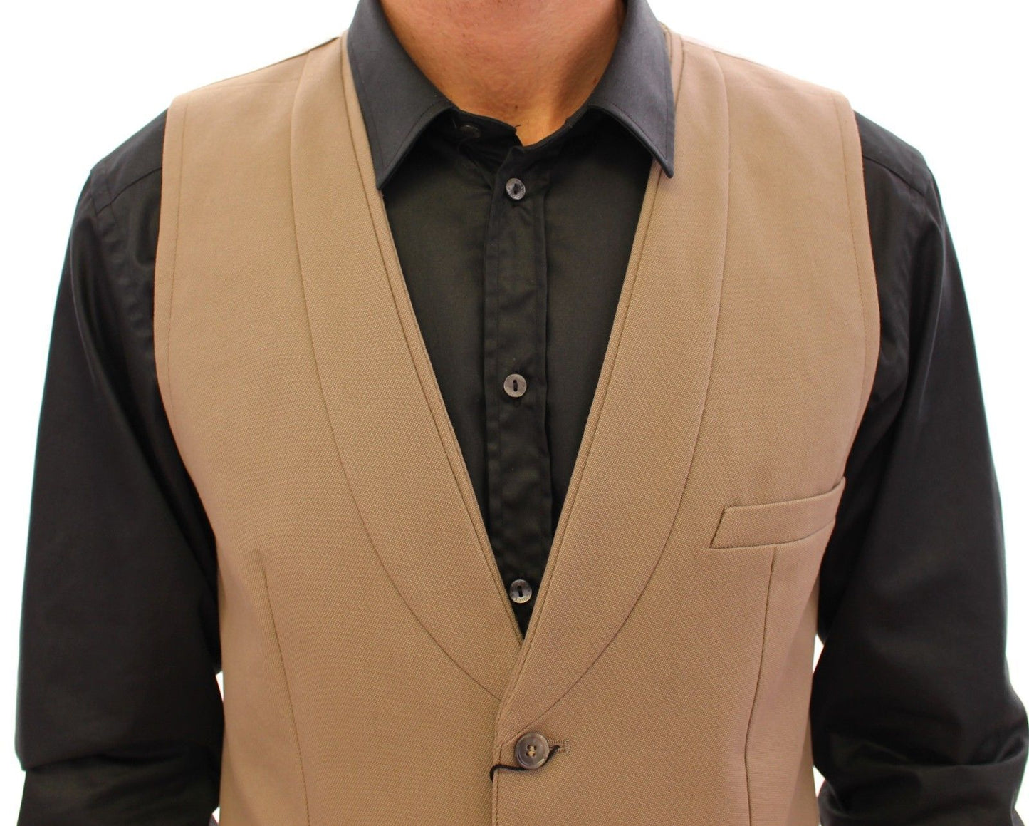 Beige Baumwolle Slim Fit Button Front Kleid Weste