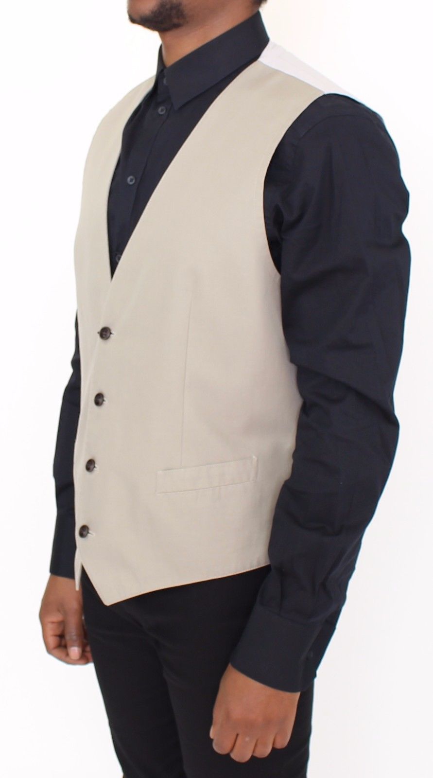 Beige Baumwolle Seidenmischung Kleid Weste Blazer