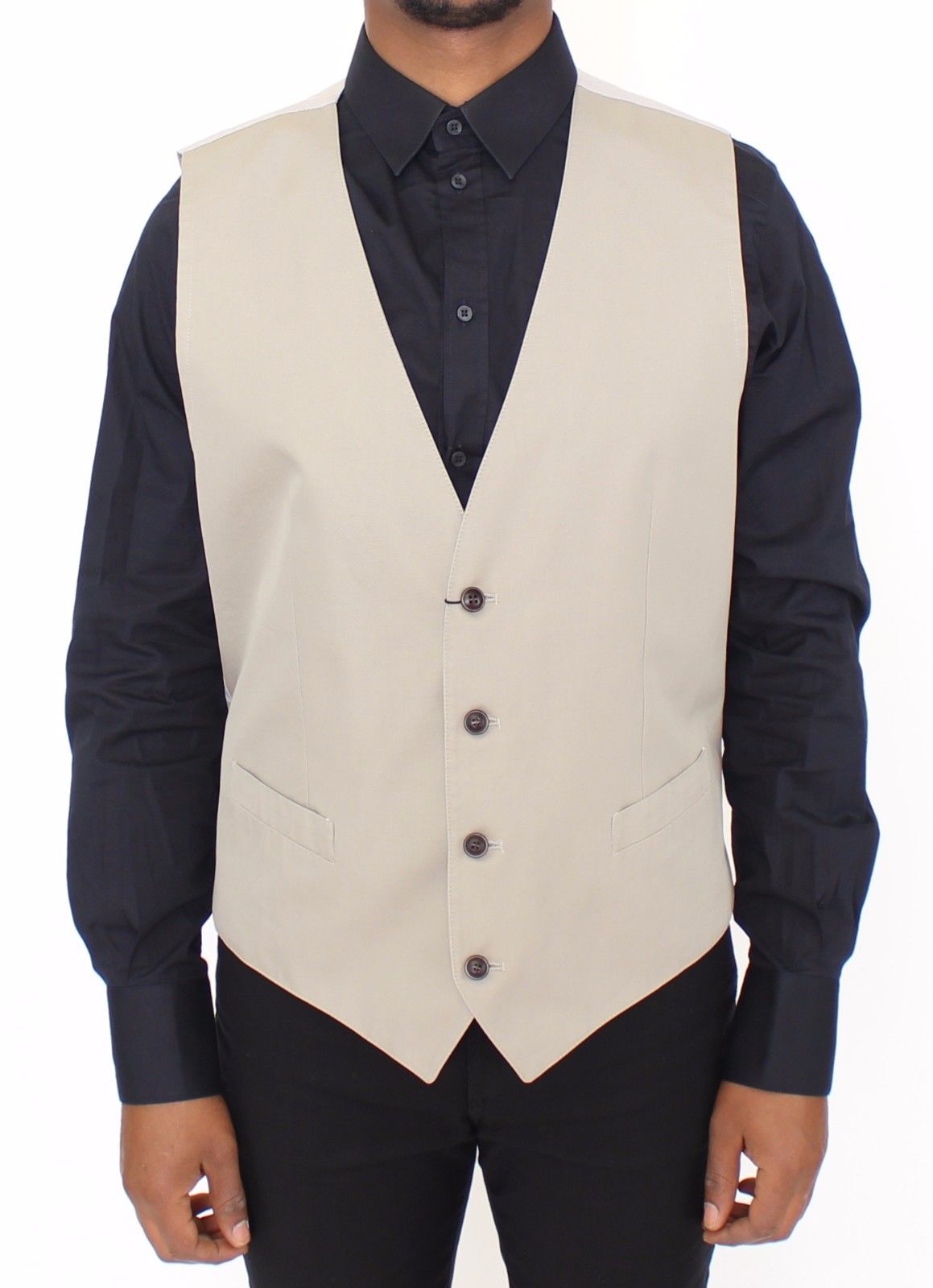 Beige Baumwolle Seidenmischung Kleid Weste Blazer