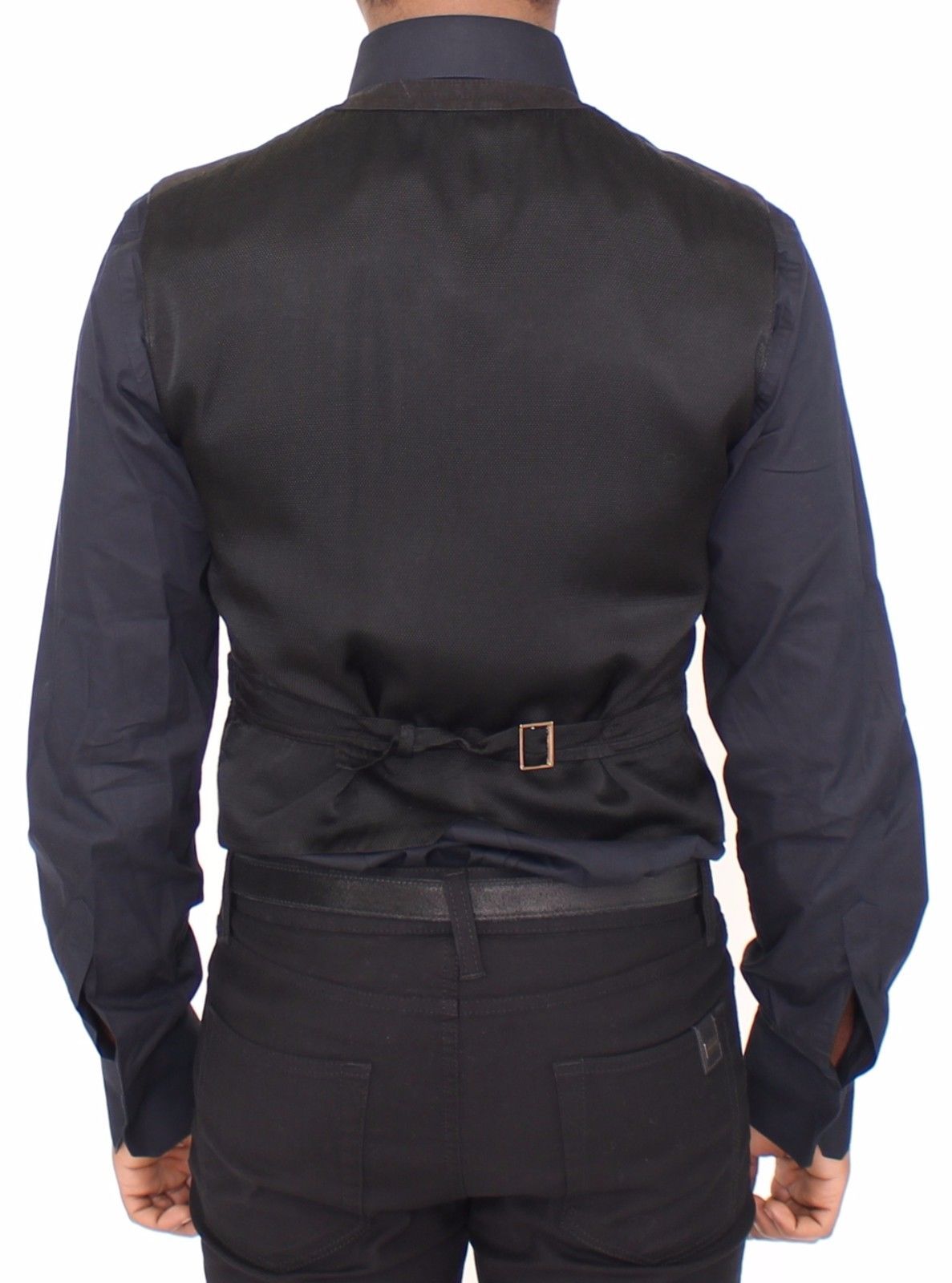 Schwarzes Flachs-Baumwollkleid Weste Blazer