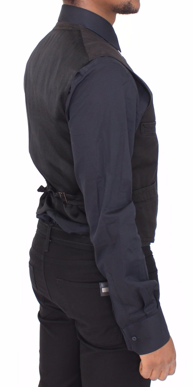 Schwarzes Flachs-Baumwollkleid Weste Blazer