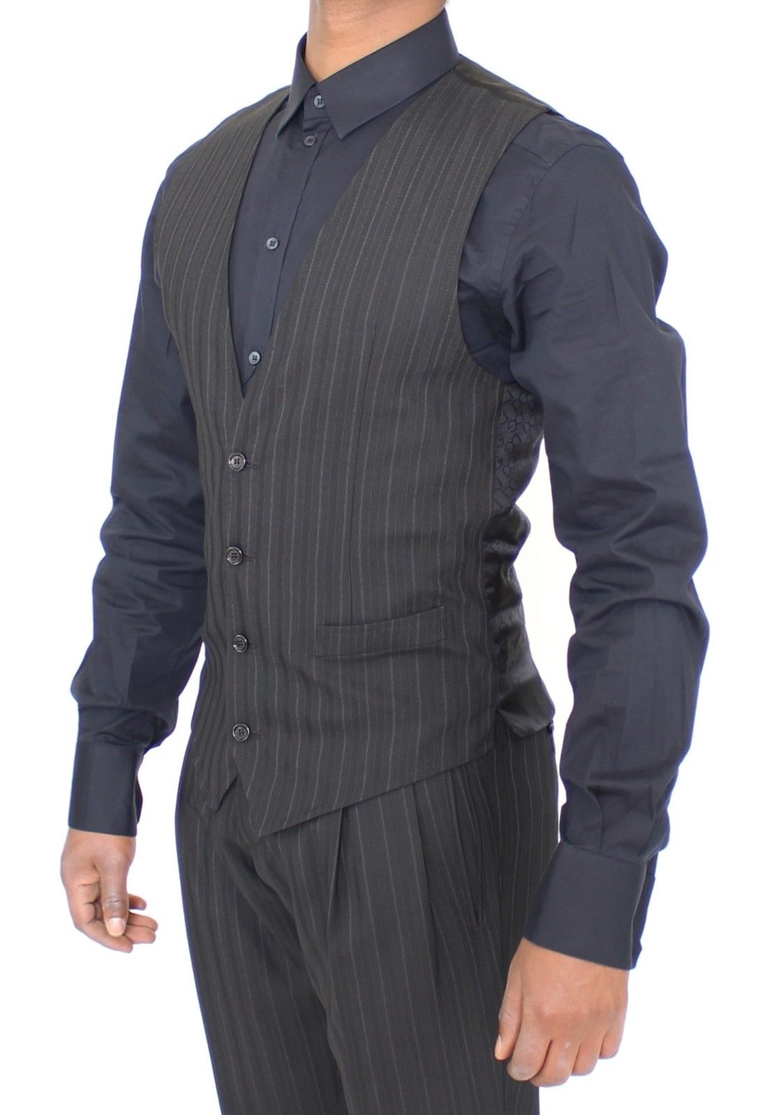 Schwarz gestreiftes Stretchkleid Weste Gilet