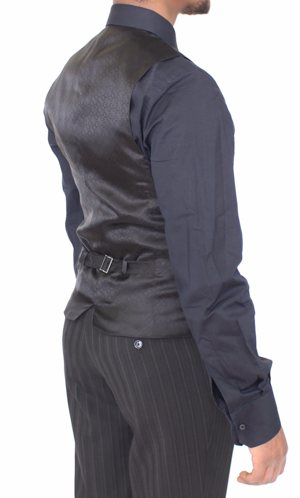 Schwarz gestreiftes Stretchkleid Weste Gilet
