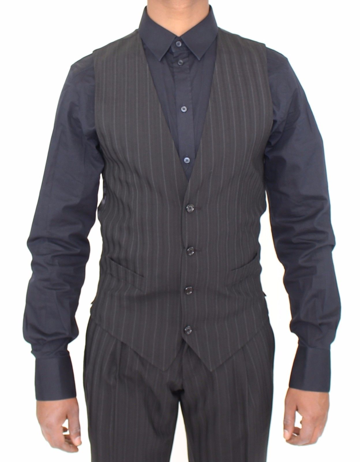 Schwarz gestreiftes Stretchkleid Weste Gilet