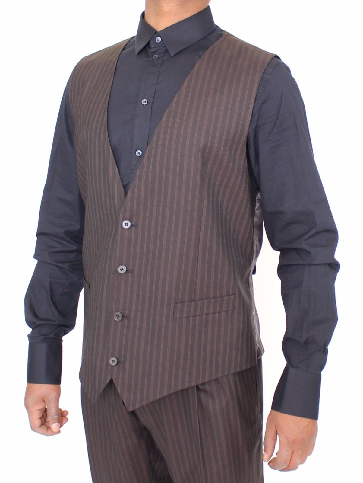 Braun gestreiftes Stretch-Kleid Weste Gilet