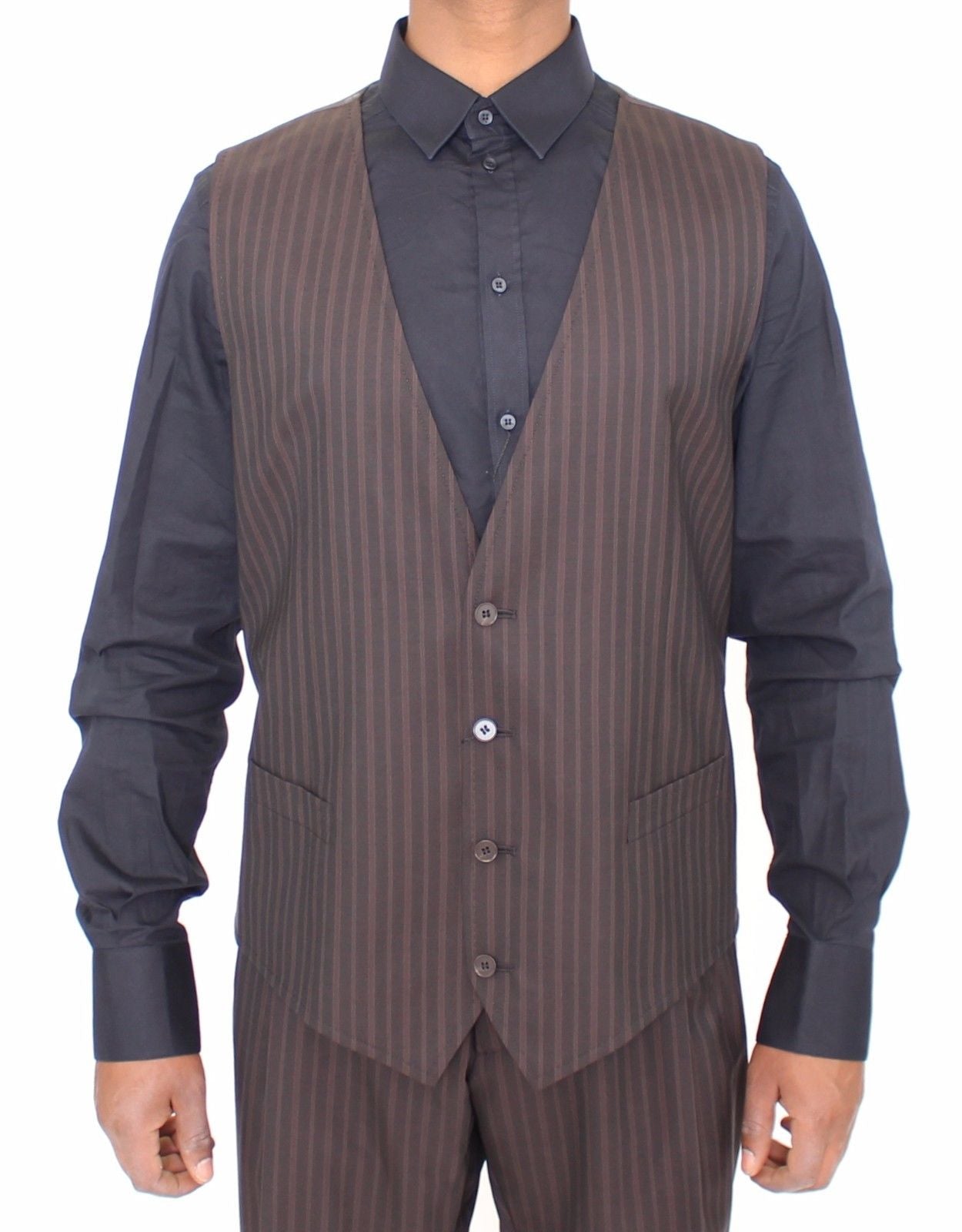 Braun gestreiftes Stretch-Kleid Weste Gilet