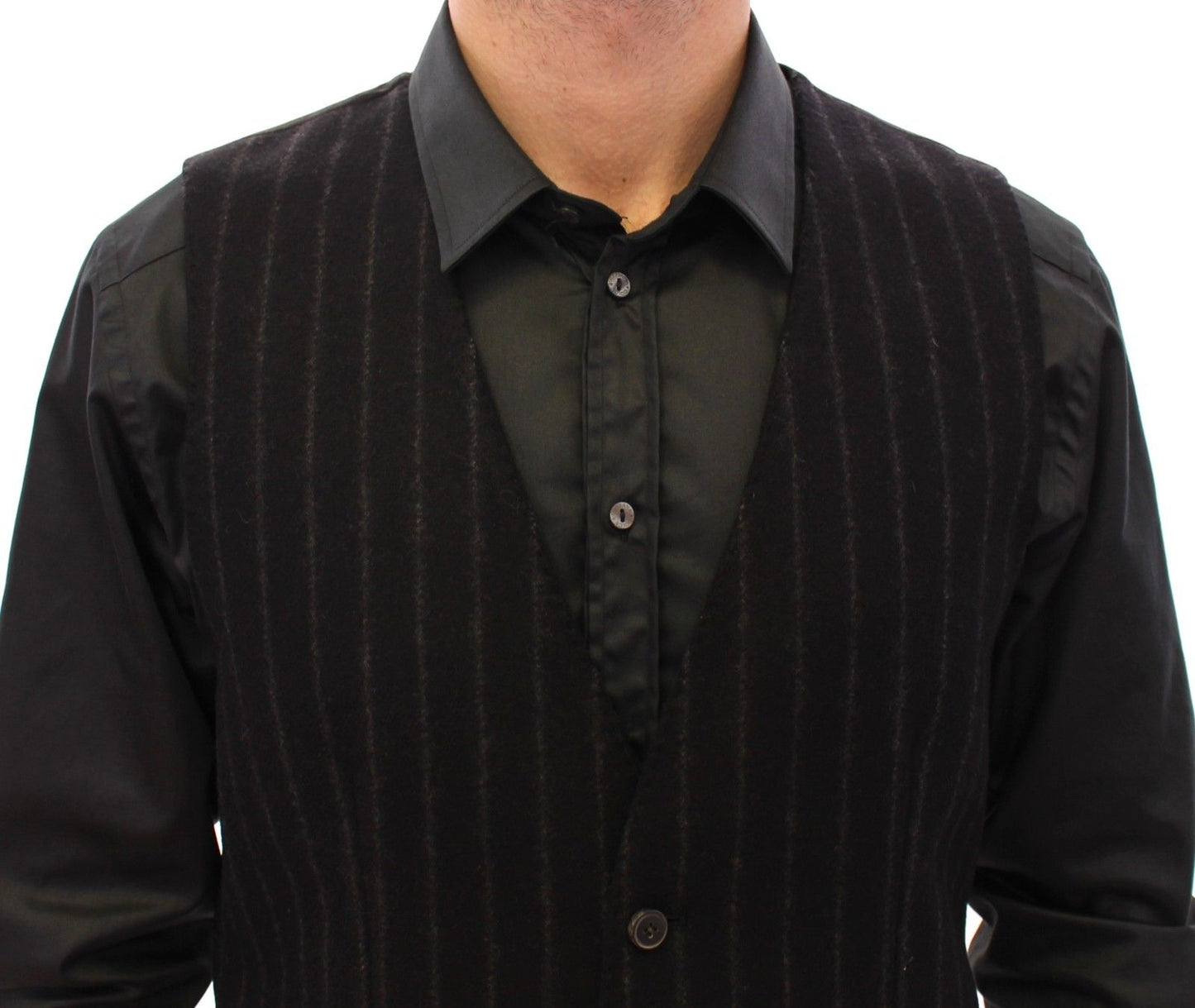 Schwarz gestreifte Wollweste Logo Gilet Weste